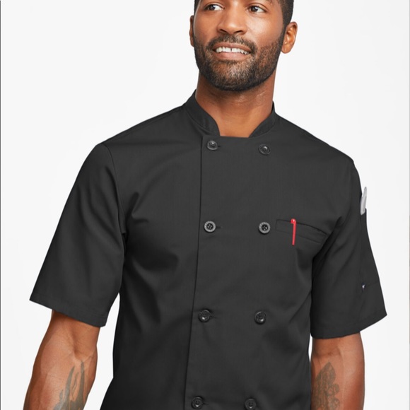 NWT! LIGHTWEIGHT Men's Black Double Breasted Chef Coat w/ Plastic Buttons, L - Picture 2 of 5